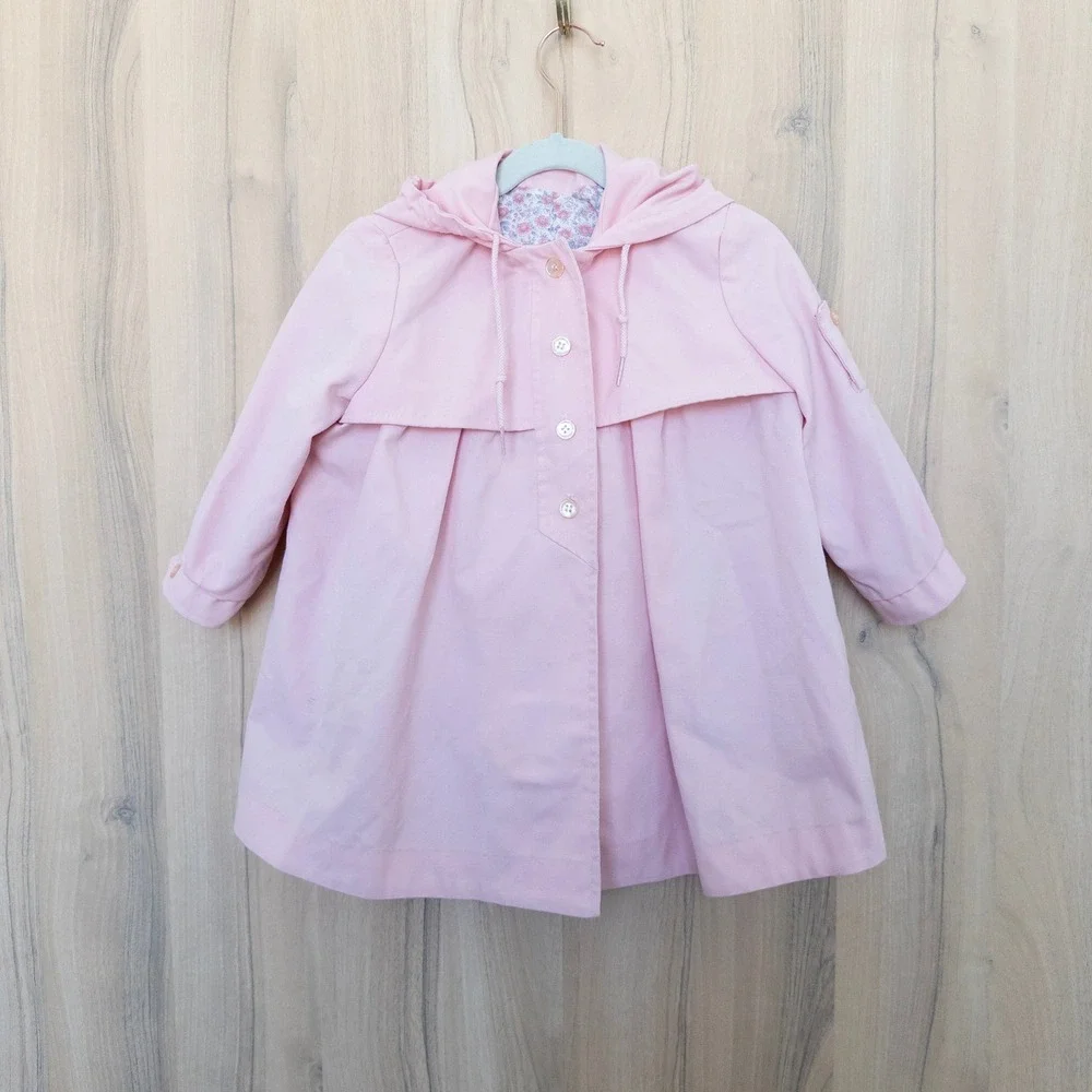 Vintage Rothschild Girls Trench Coat 4T Pink Hooded Jacket Union Tag Cottage